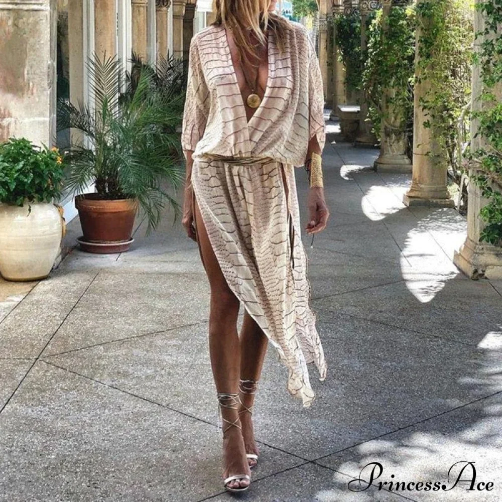 Loose Striped Maxi Dress with Veil Design - Image 4
