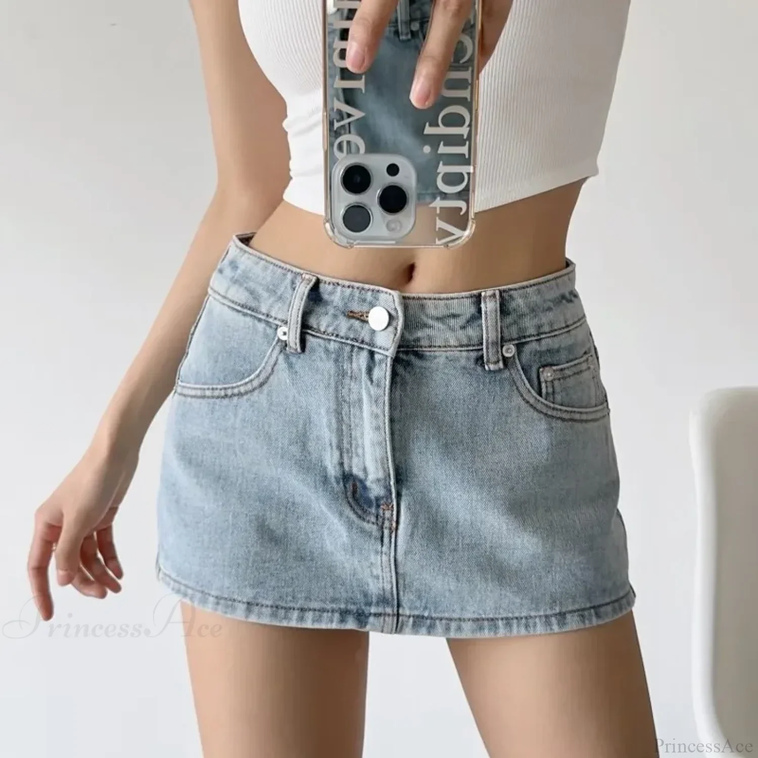 Low Micro Slim Denim Skirt - Image 2