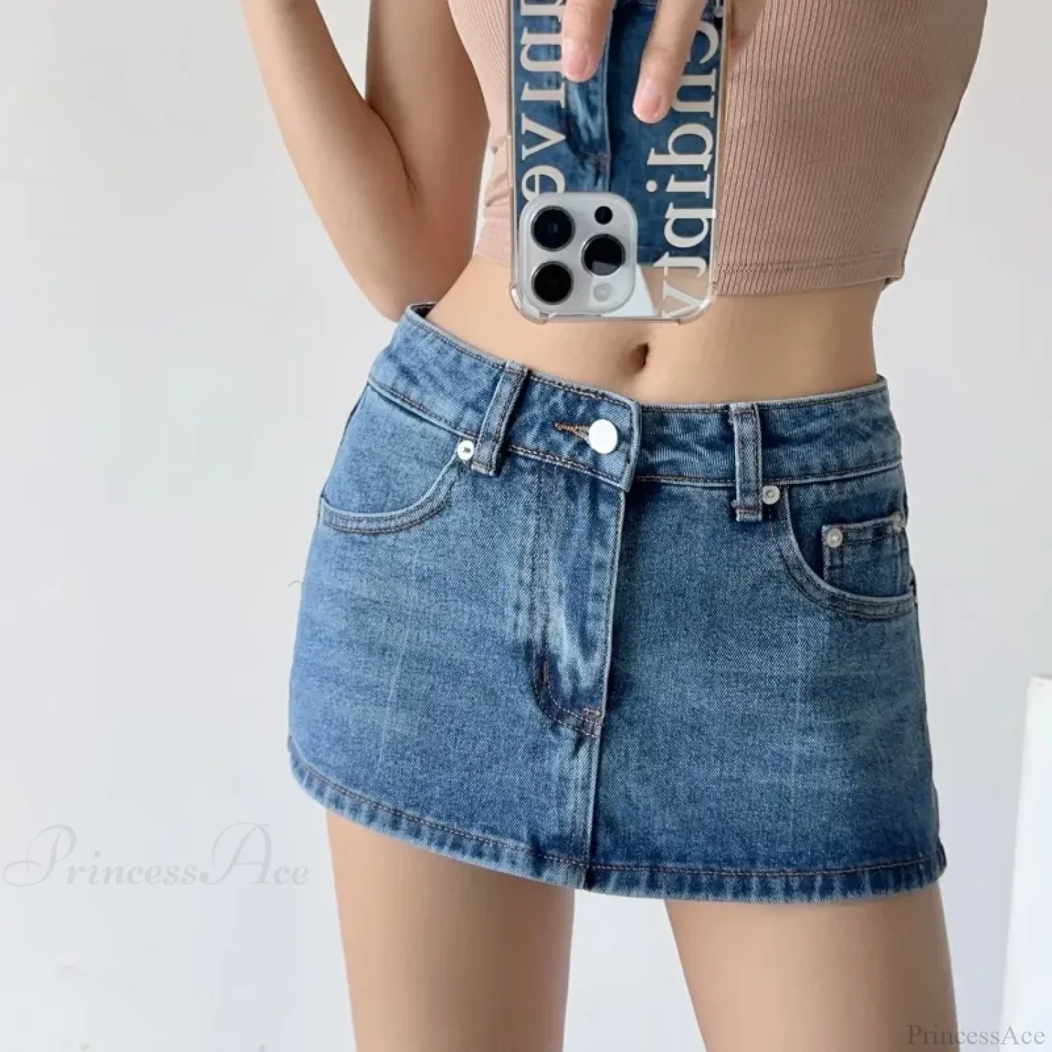 Low Micro Slim Denim Skirt - Image 4