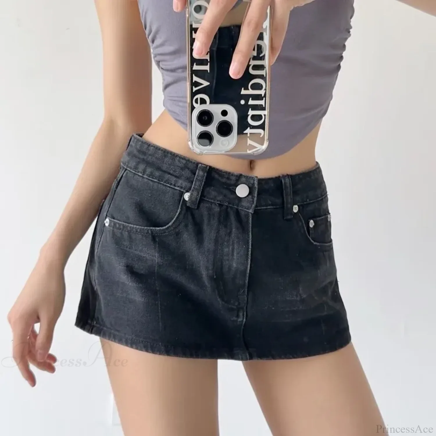 Low Micro Slim Denim Skirt - Image 5