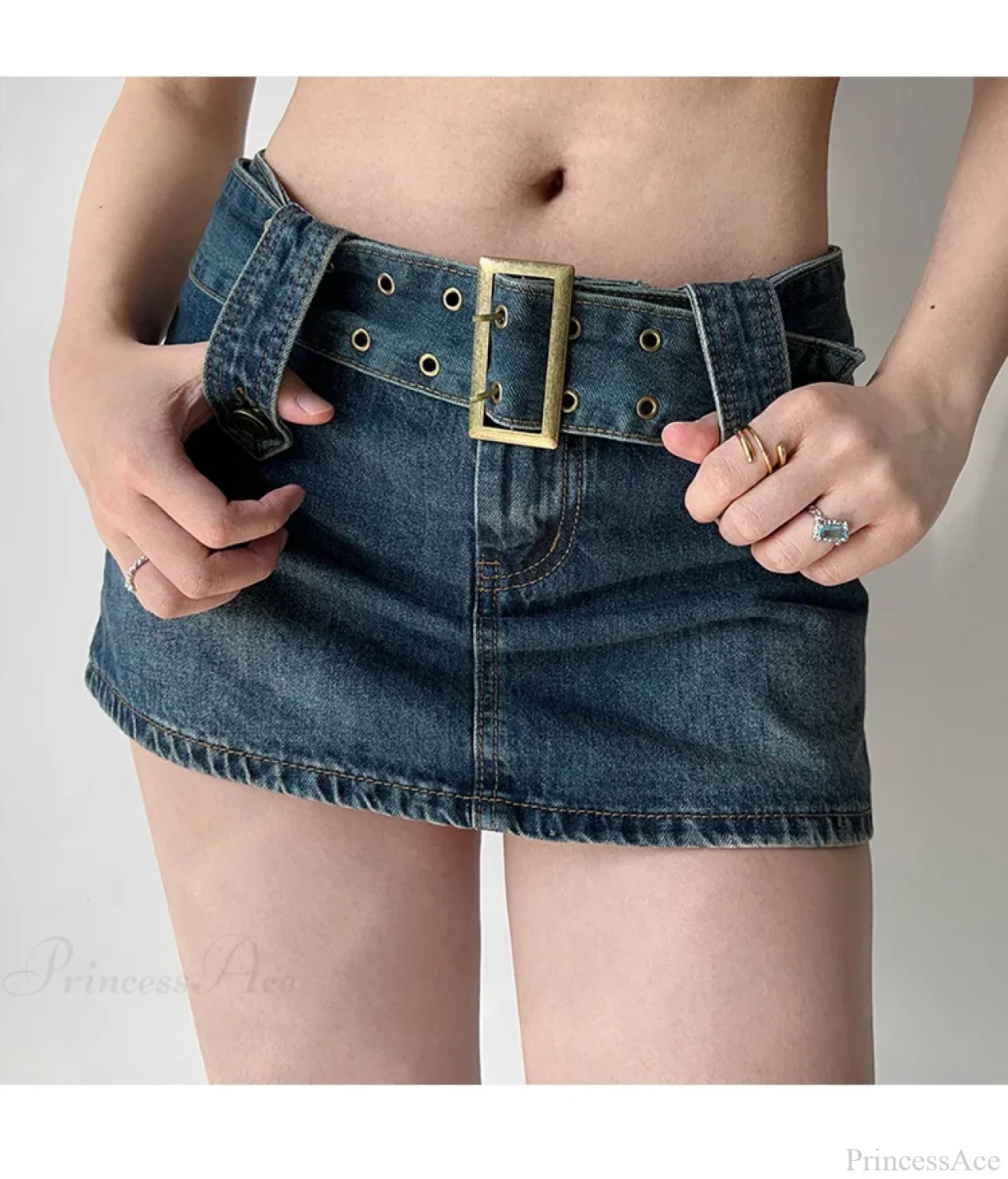 Low-Rise Distressed Blue Denim Skirt - Image 2