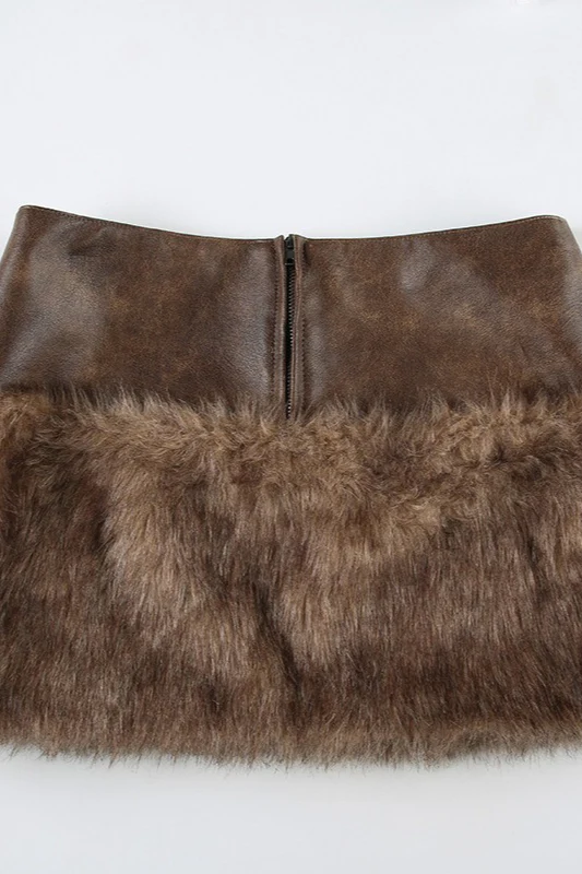 Low-Rise Fuzzy Leather Paneled Mini Skirt - Image 3