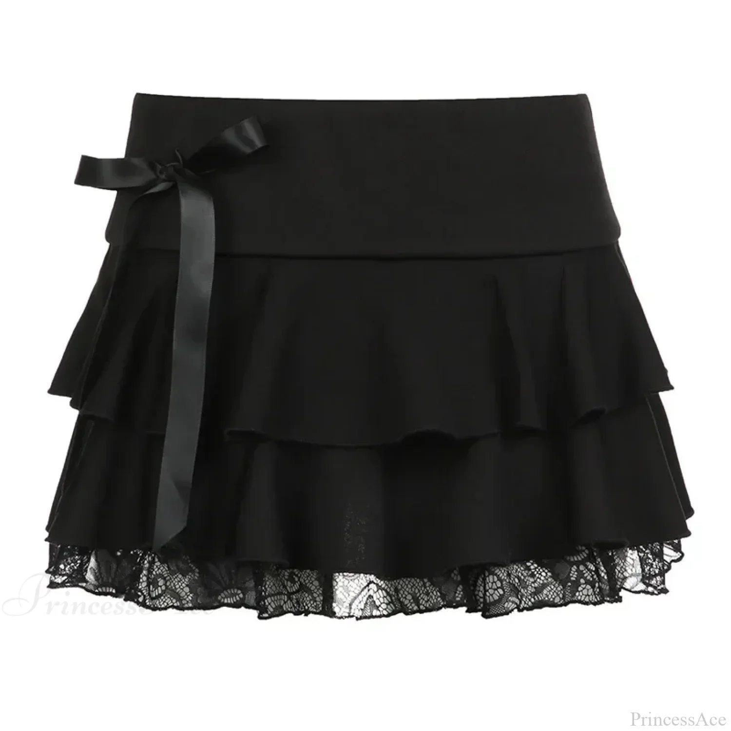 Low Waist Bow Stitching Mini Skirt - Image 6