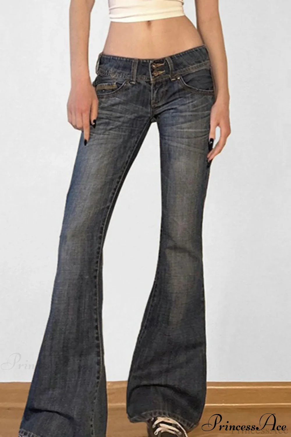 Low Waisted Washed Slim Flared Leg Jeans - Image 2