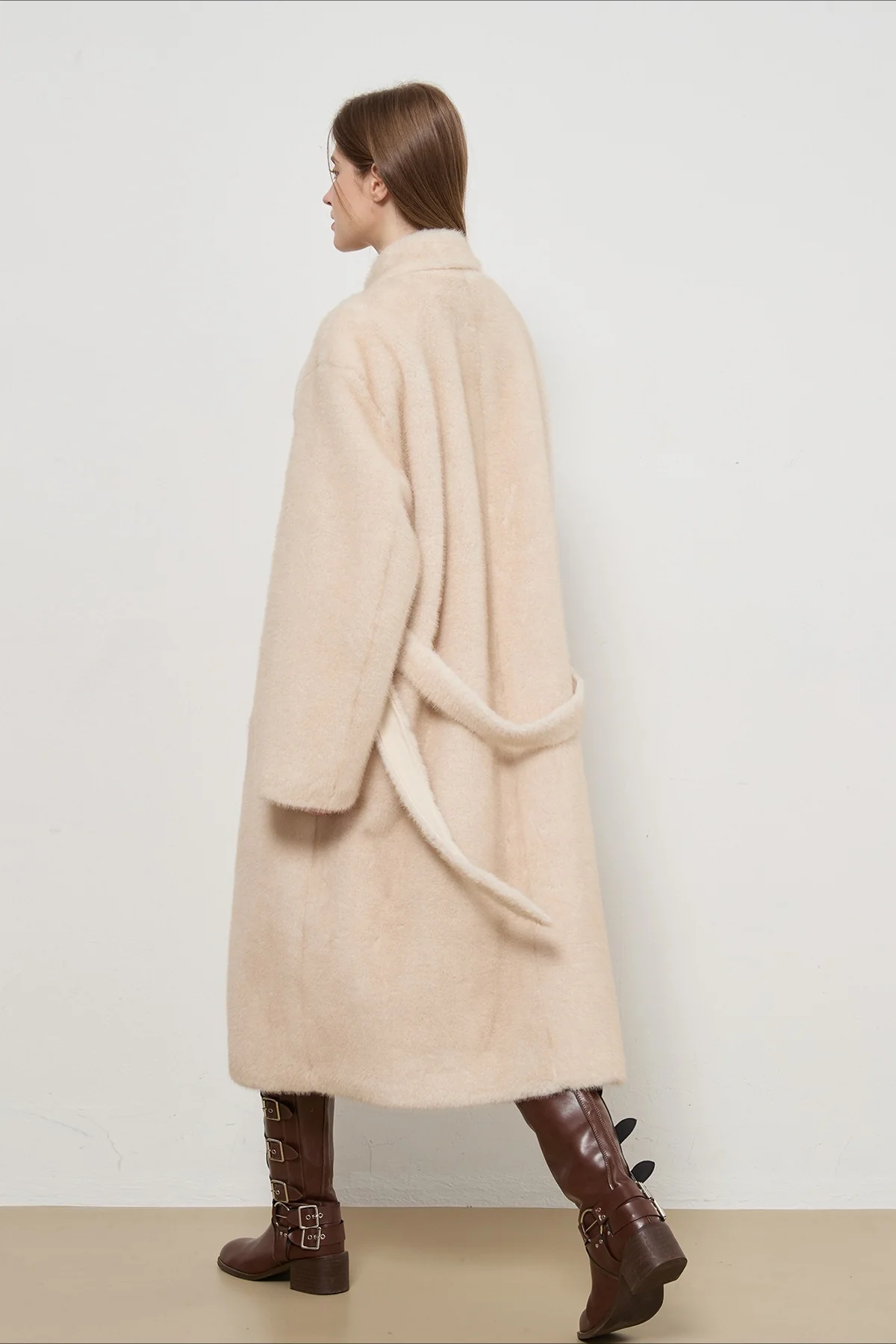 Luxe Faux Fur Tweed Long Elegant Lady Overcoat - Image 7