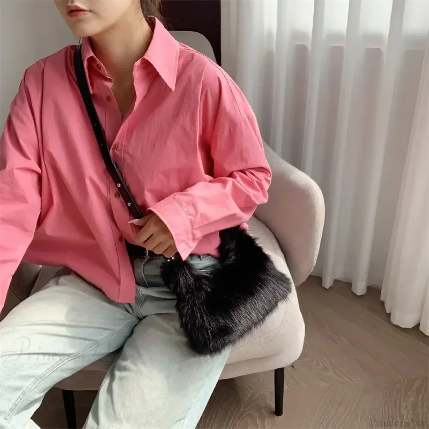 Luxury Faux Fur Plush Evening Clutch Crossbody Handbag - Image 2