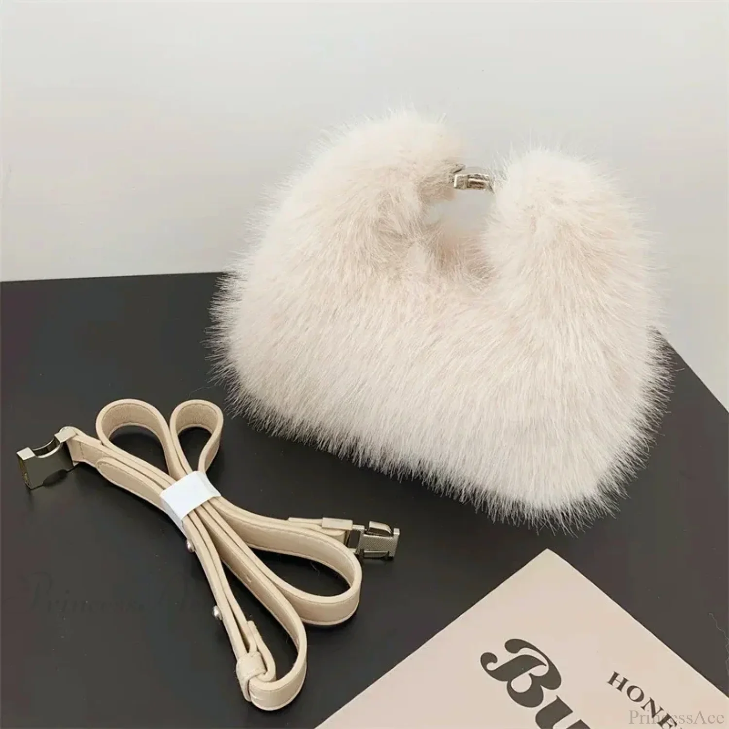 Luxury Faux Fur Plush Evening Clutch Crossbody Handbag - Image 7