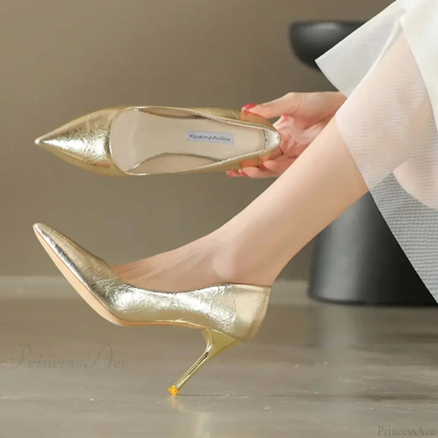 Luxury Gold Shiny Pumps Brand Large Size Sexy Party Pointed Toe Wedding High Heel - Image 6