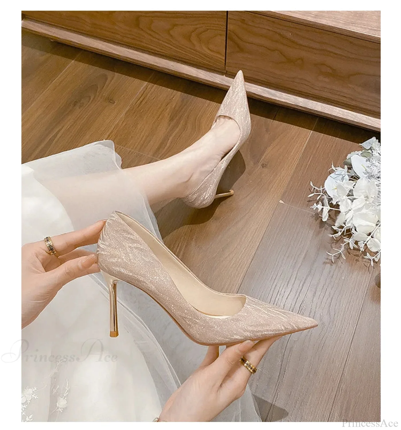 Luxury Gold Silver Pointed High Heels Party Wedding Pumps Designer High Heel - Image 5