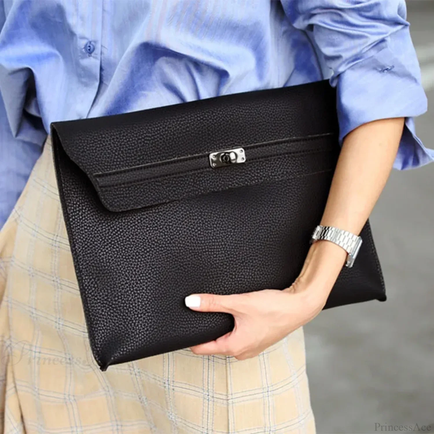 Lychee Pattern PU Leather Envelope Wristlet