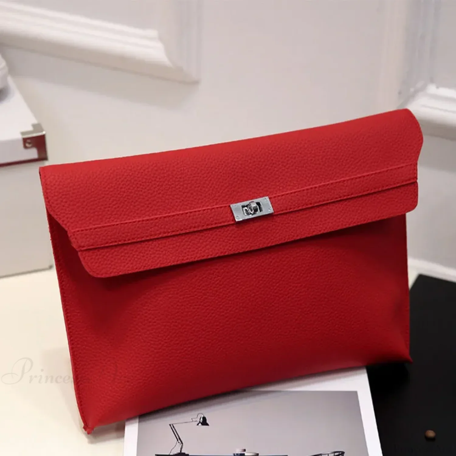 Lychee Pattern PU Leather Envelope Wristlet - Image 3