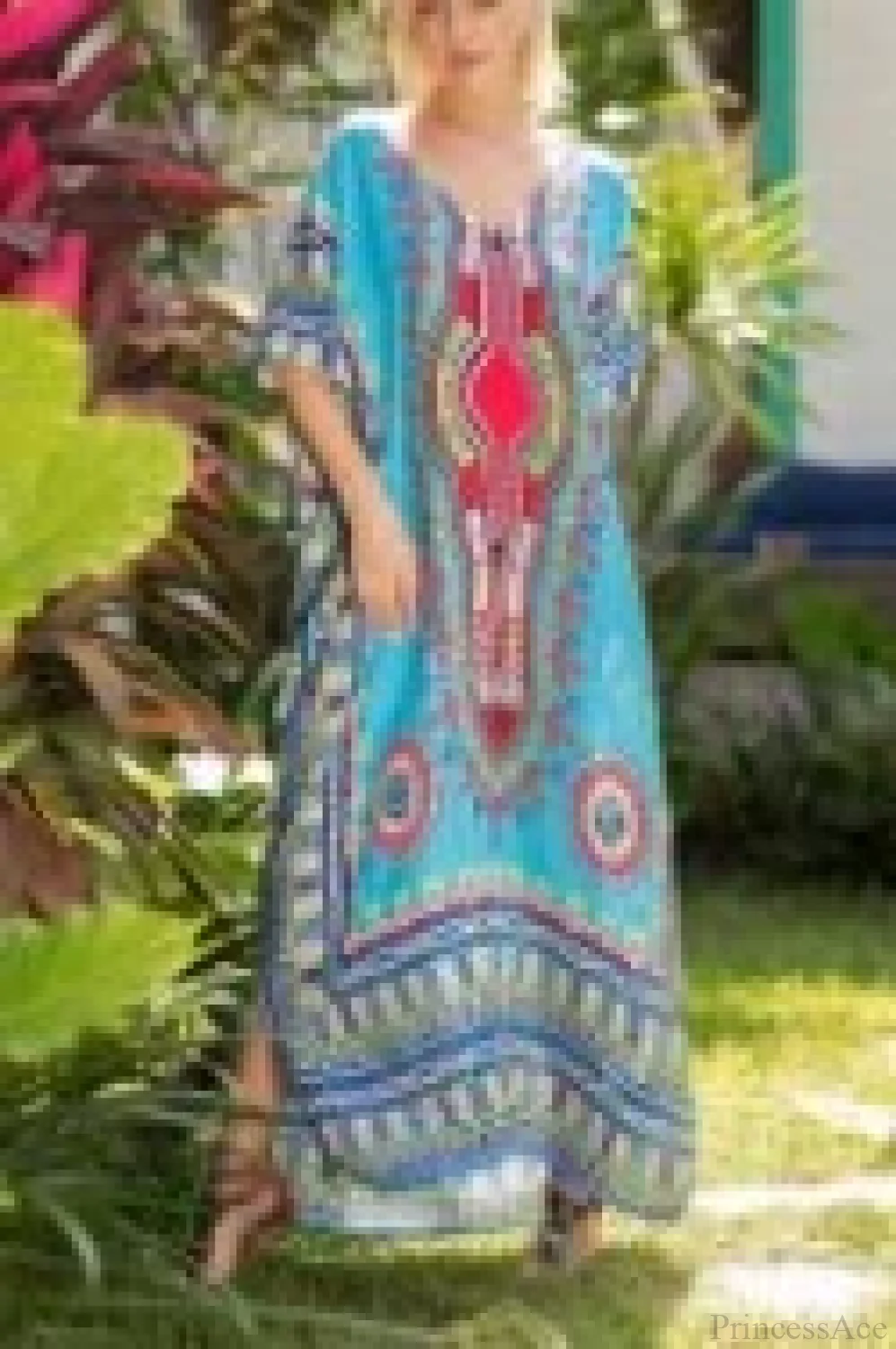 Maxi Kaftan Dress Rayon Ethnic Floral Print Beach Sundress - Image 9