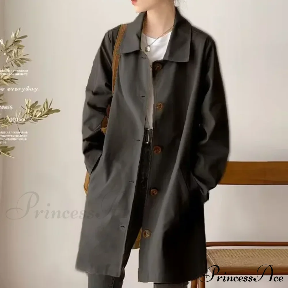 Medium-length Korean Style Trench Loose Fit Solid Color Spring Autumn Trendy Innerwear Coat - Image 4