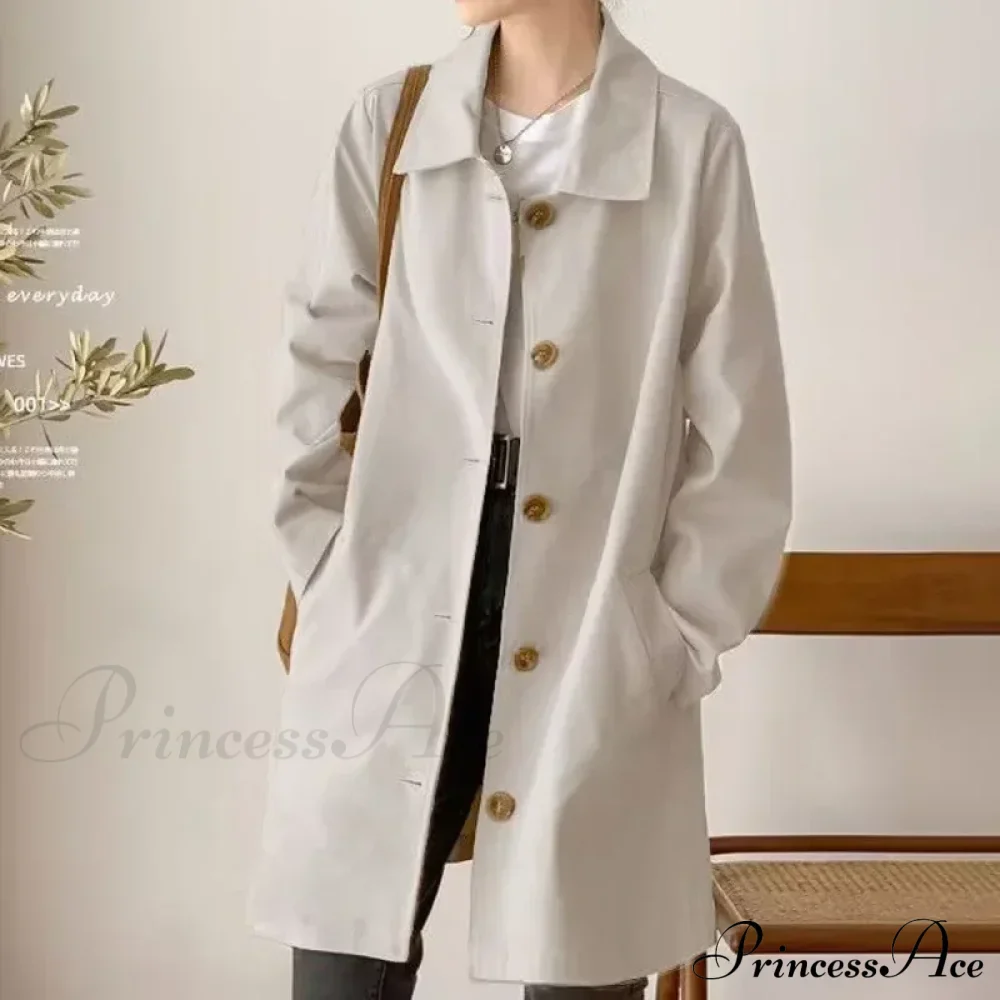 Medium-length Korean Style Trench Loose Fit Solid Color Spring Autumn Trendy Innerwear Coat - Image 6