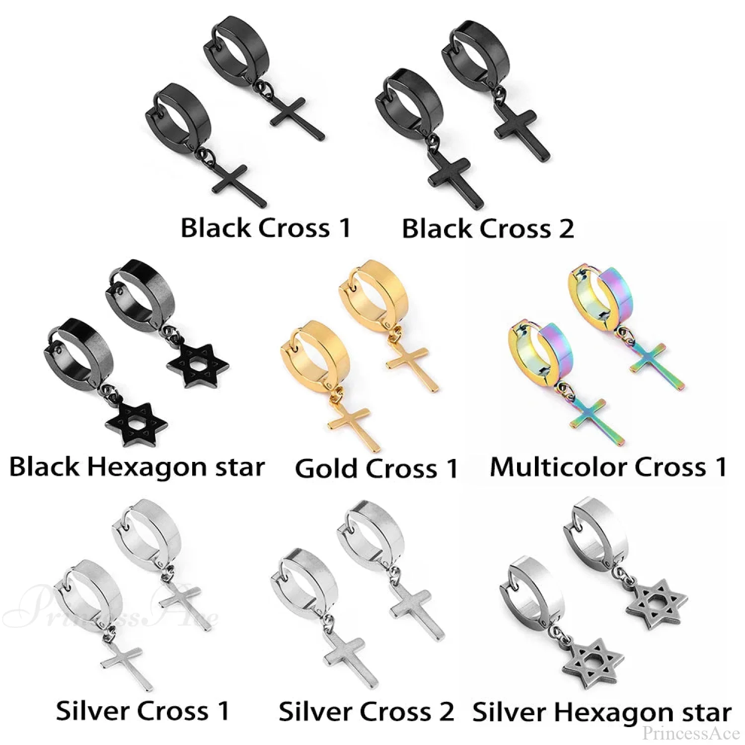 Men Rebellious Cross Stars Stainless Steel Earring - Image 5