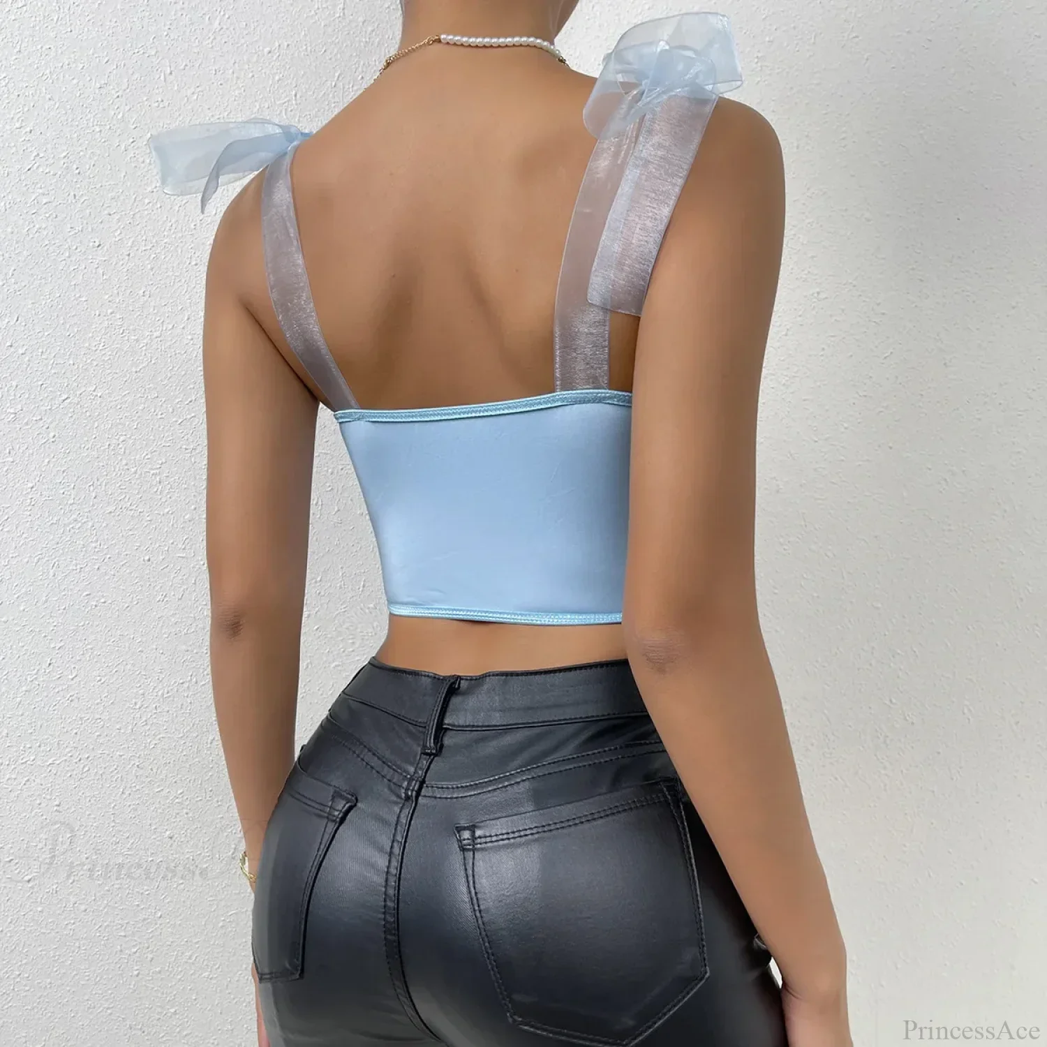 Mesh Bow Floral Corset Fishbone Crop Top - Image 2
