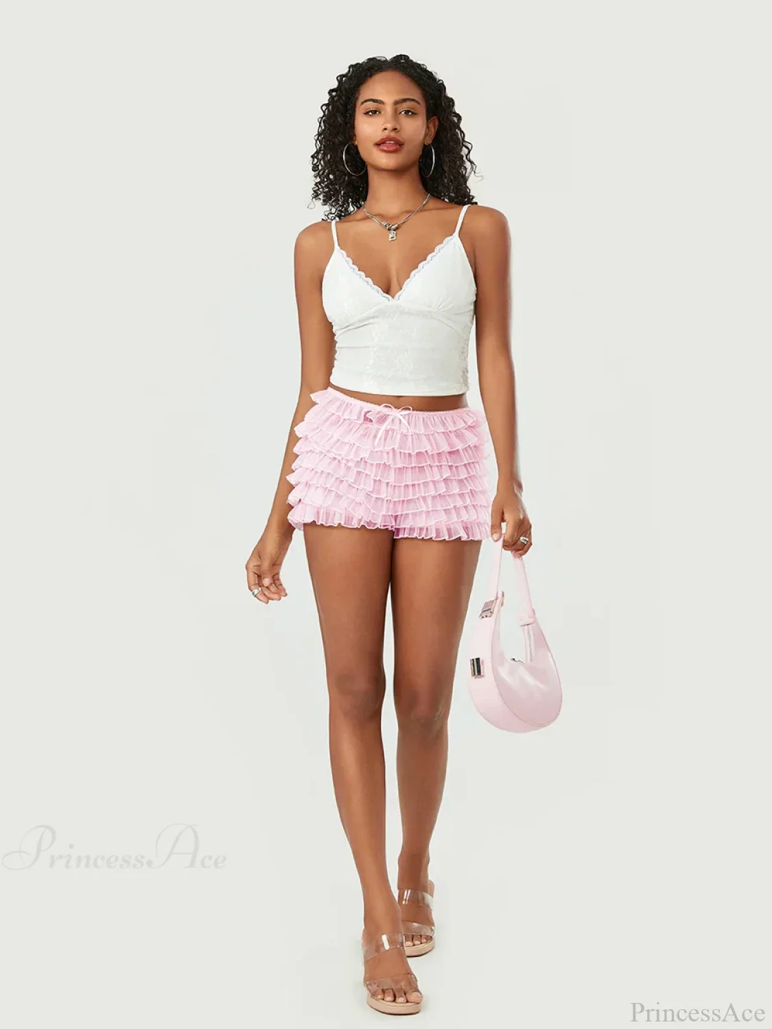 Mesh Bowknot Tiered Ruffle Short