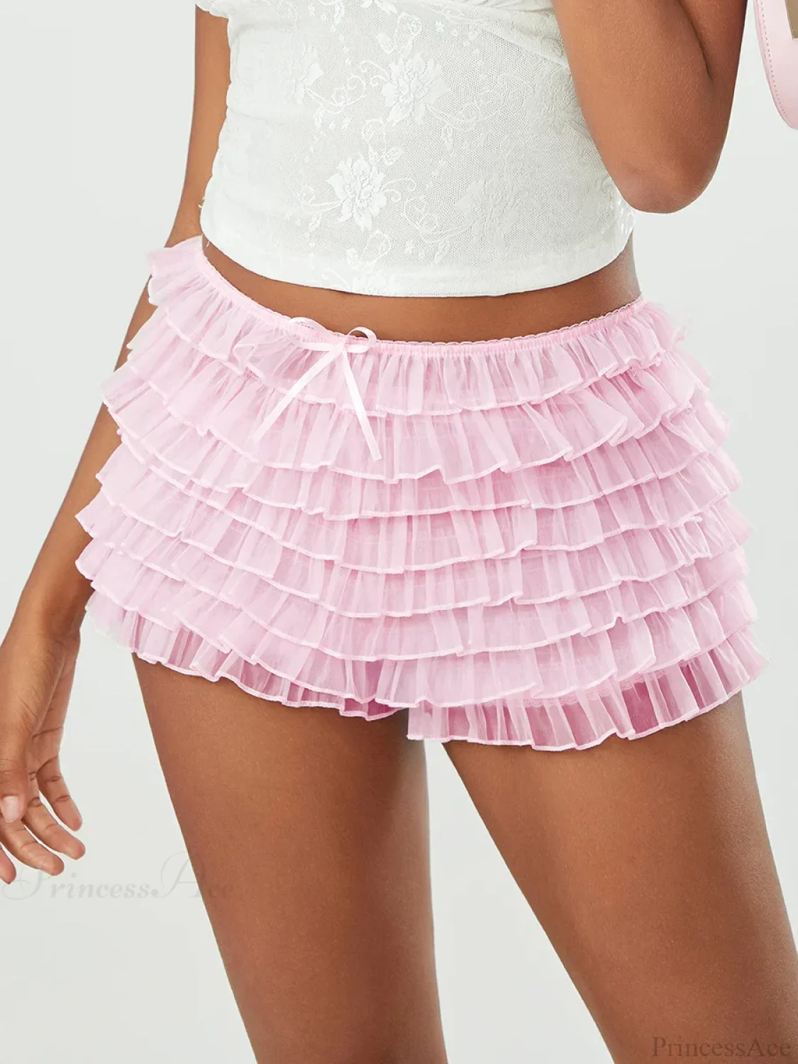Mesh Bowknot Tiered Ruffle Short - Image 3