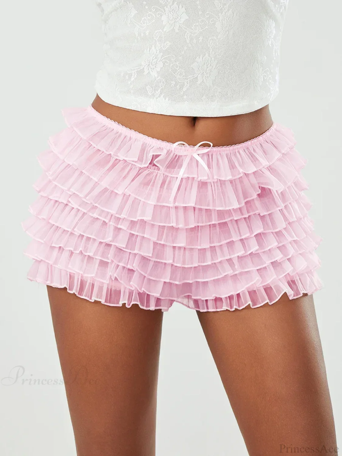 Mesh Bowknot Tiered Ruffle Short - Image 6