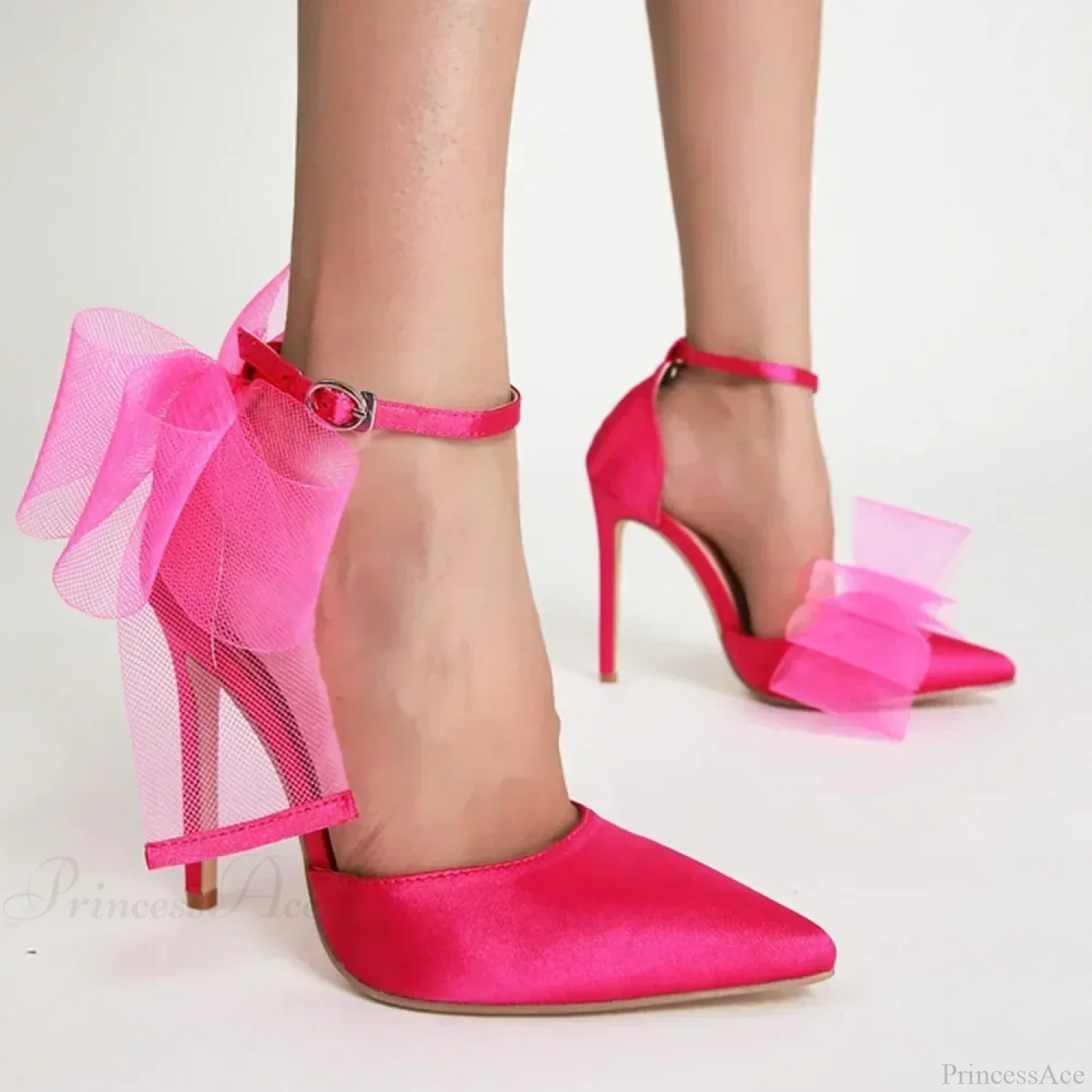 Mesh Butterfly-Knot Pumps PointedBuckle Strap Cover Heel Thin High Heels Sexy Stiletto Wedding High Heel - Image 7