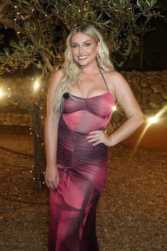 Mesh Floral Ruched Backless Maxi Dress - Image 4