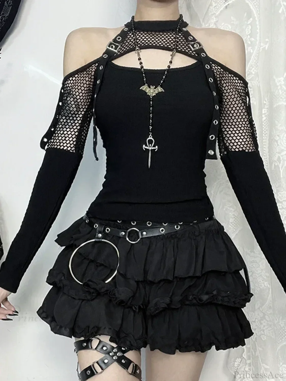 Mesh Hollow Sleeve Knit Top - Image 3