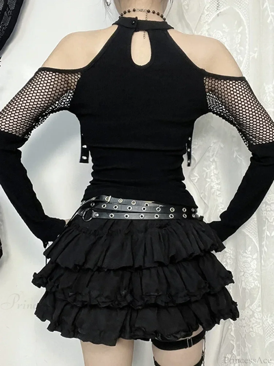 Mesh Hollow Sleeve Knit Top - Image 4