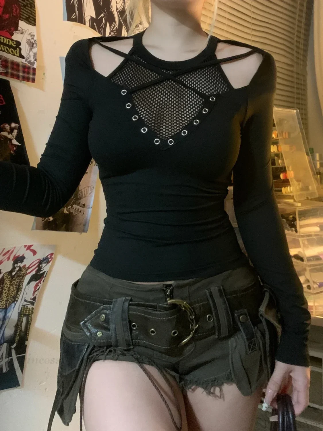 Mesh Hollow Sleeve Knit Top - Image 2