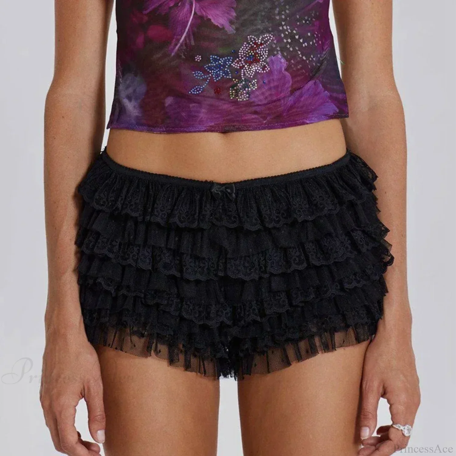 Mesh Lace Bowknot Booty Short - Image 3