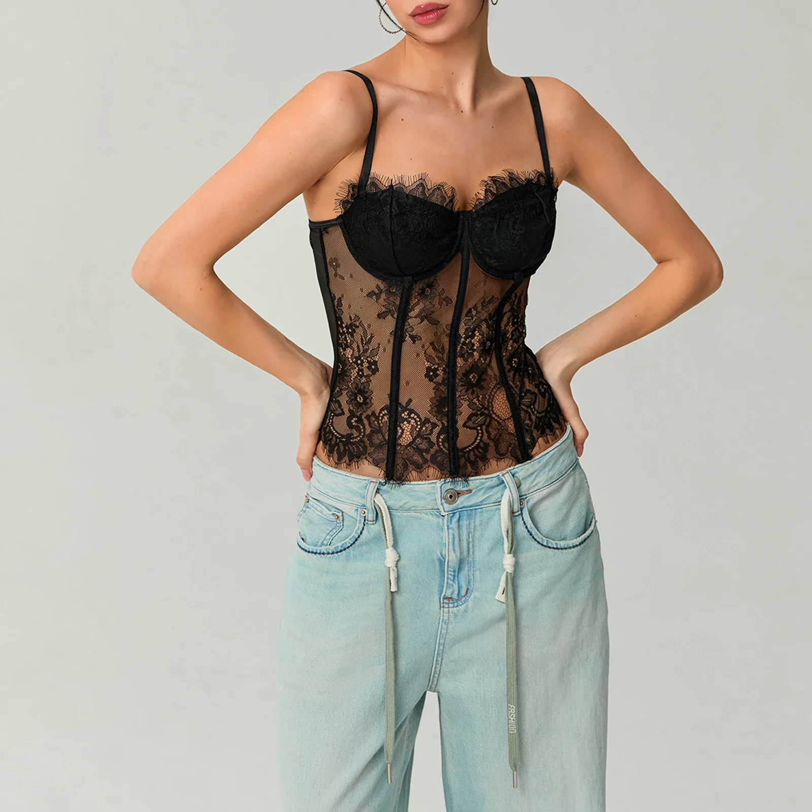 Mesh Lace Corset Crop Top - Image 2