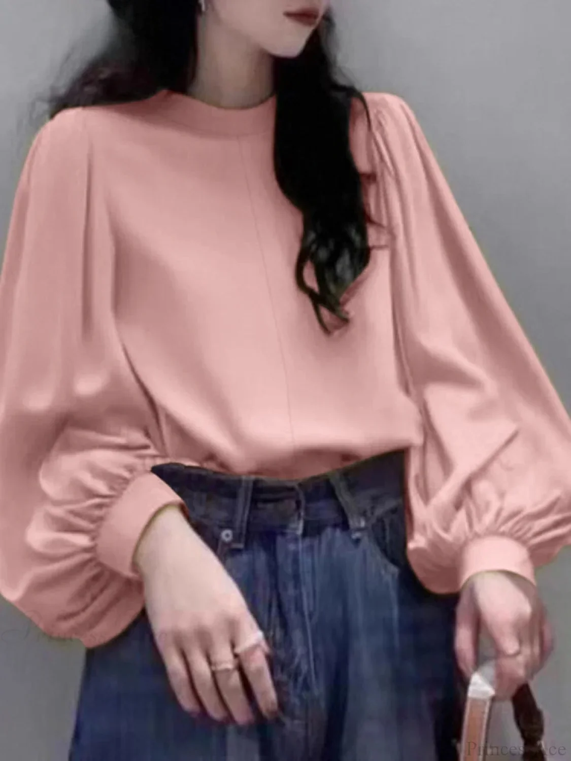 Mesh Lantern Sleeve Blouse Spring Tunic Blouse - Image 3