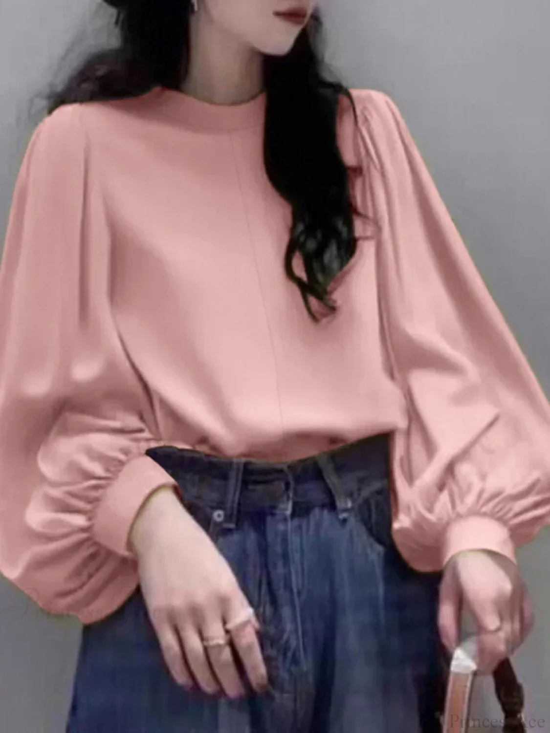 Mesh Lantern Sleeve Blouse Spring Tunic Blouse - Image 4