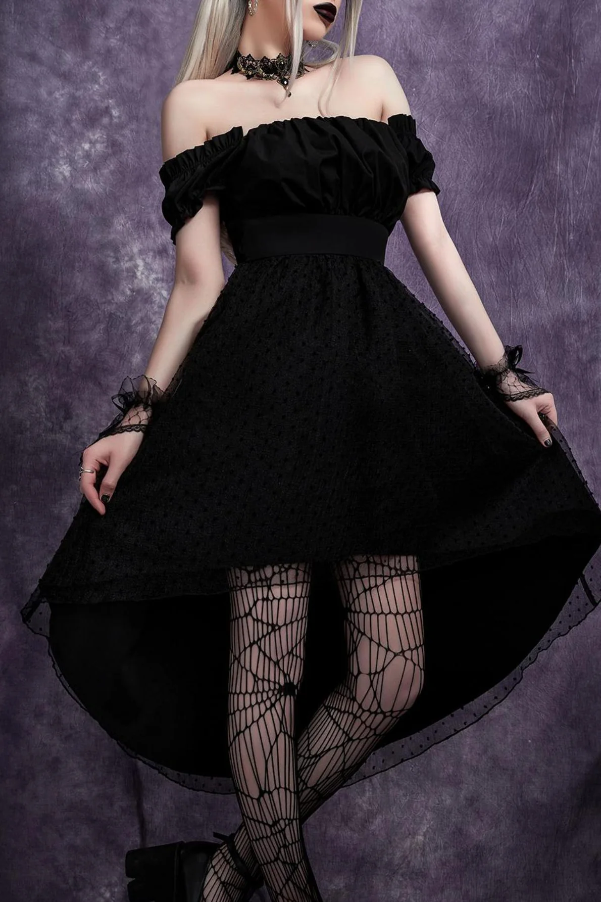 Mesh Off Shoulder Gothic Dress - Image 2