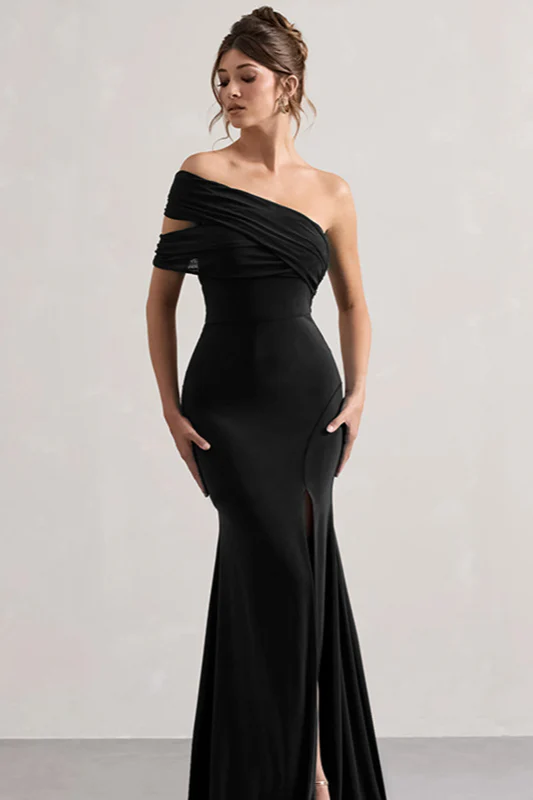 Mesh Panel Off-Shoulder Split Bodycon Party Dress - Image 4