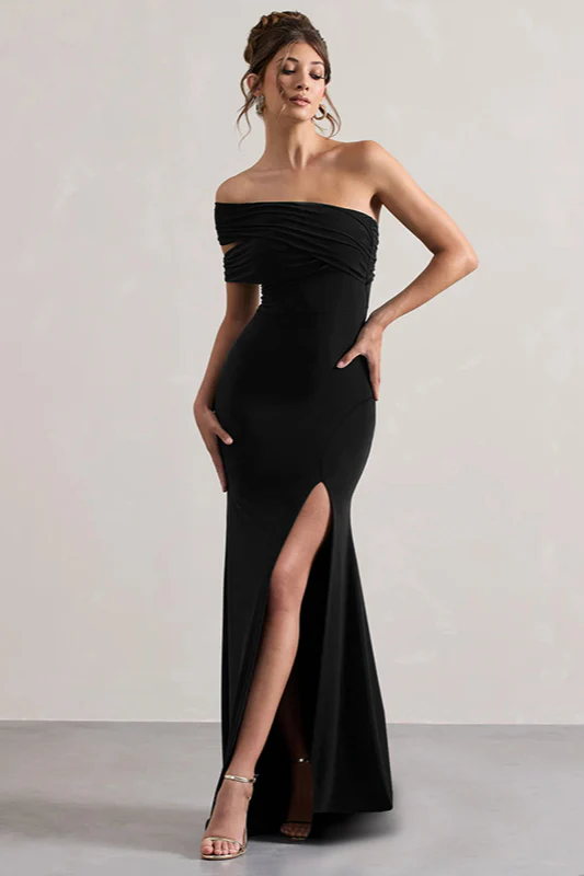 Mesh Panel Off-Shoulder Split Bodycon Party Dress - Image 5