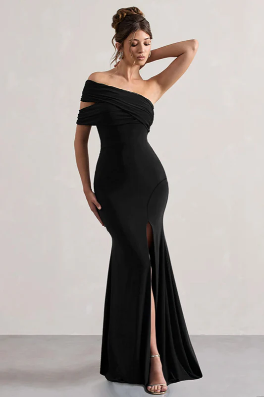 Mesh Panel Off-Shoulder Split Bodycon Party Dress - Image 8