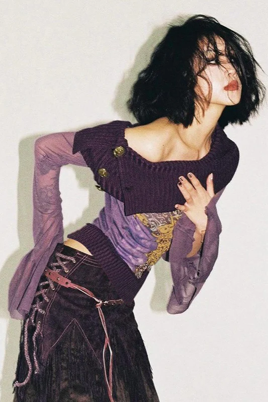 Mesh Paneled Fitted Short Length Blouse - Image 2