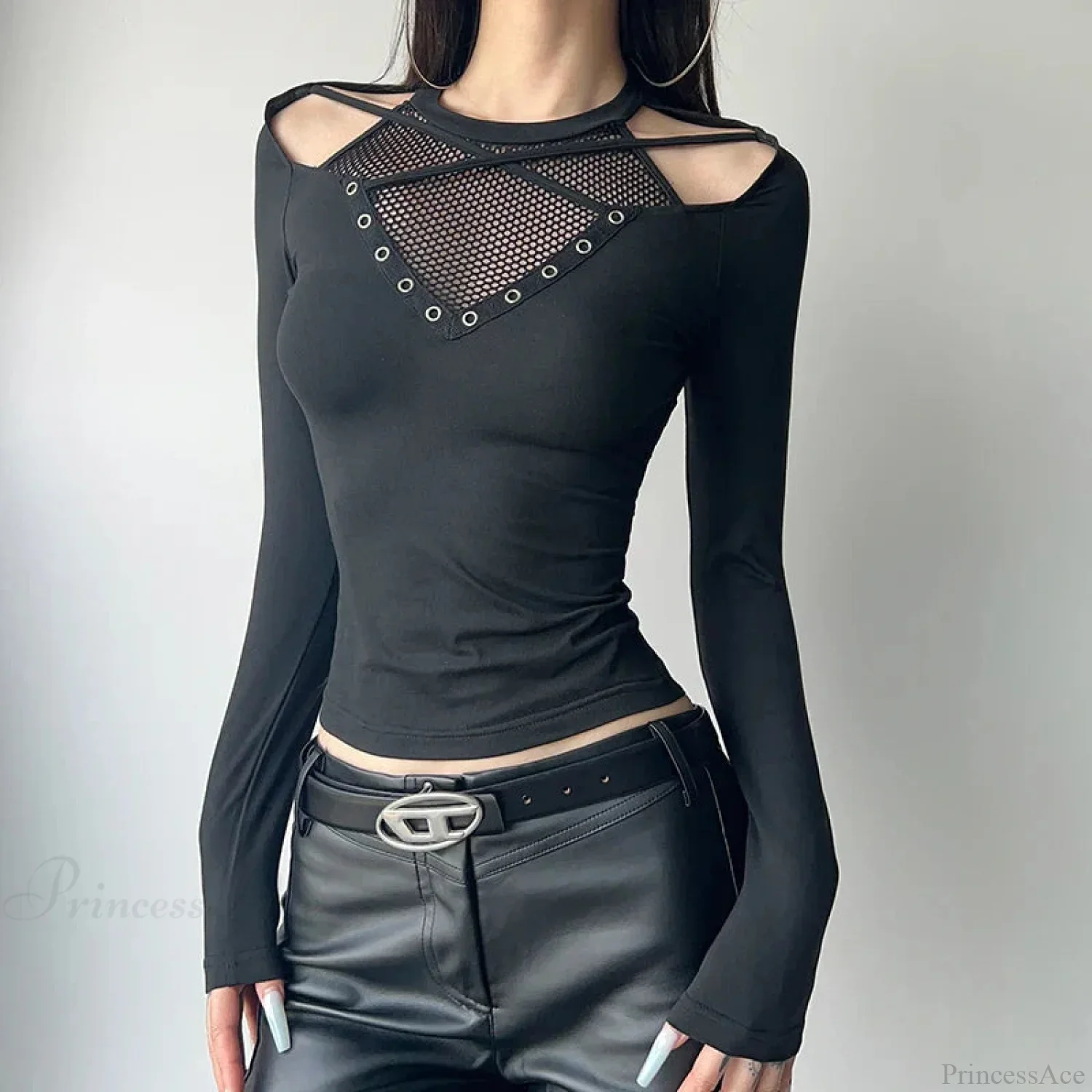 Mesh Patchwork Knitted Top - Image 3