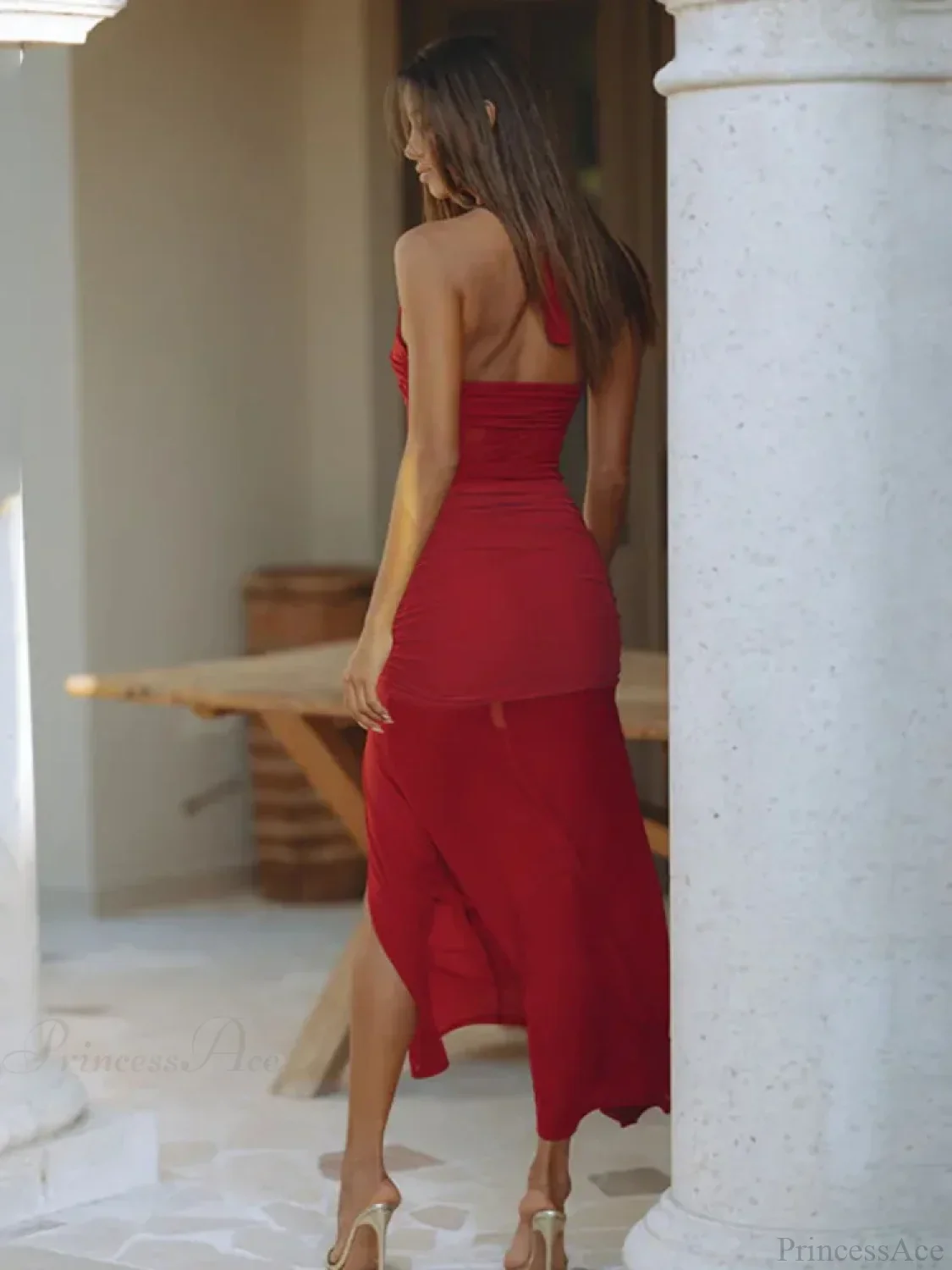 Mesh Patchwork Pleated Slim Vacation Dress - Image 3