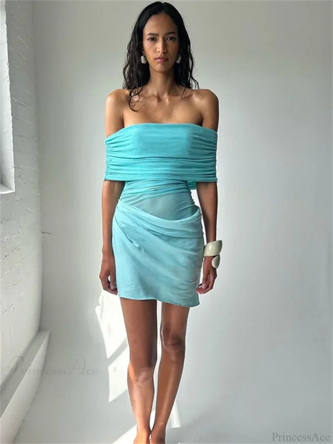 Mesh Patchwork See-Through Mini Dress - Image 2