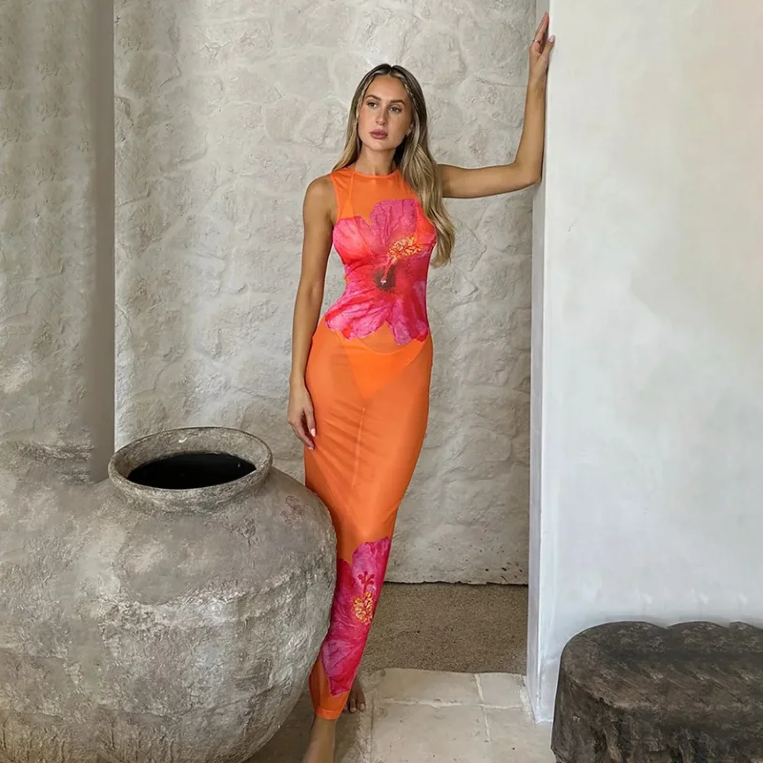 Mesh Perspective Sexy Vacation Dress - Image 5
