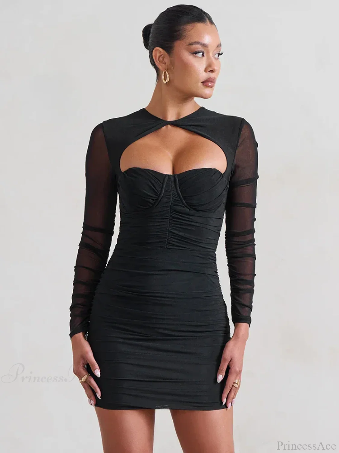 Mesh Pleated Wrap Mini Dress - Image 3