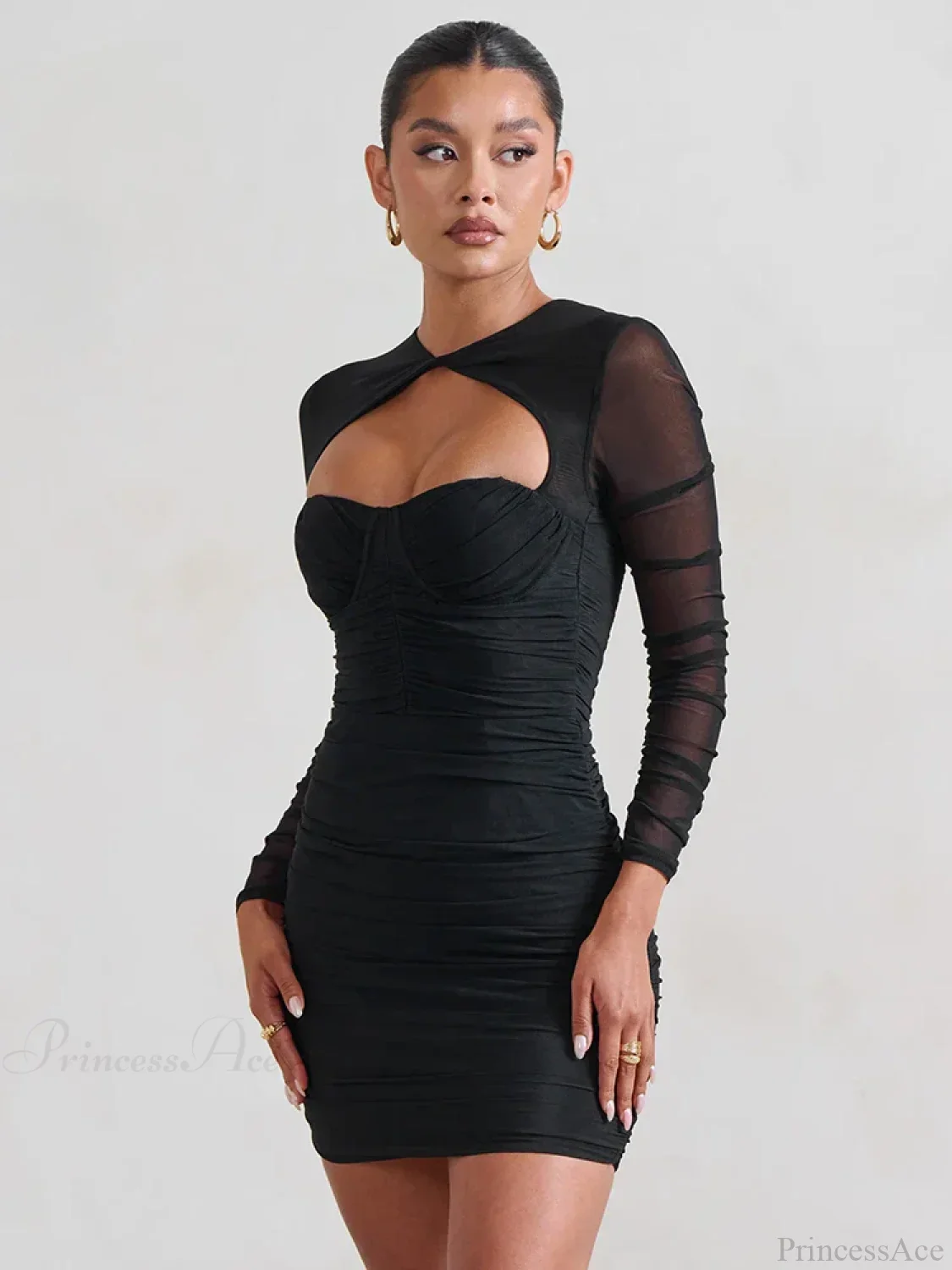 Mesh Pleated Wrap Mini Dress - Image 7