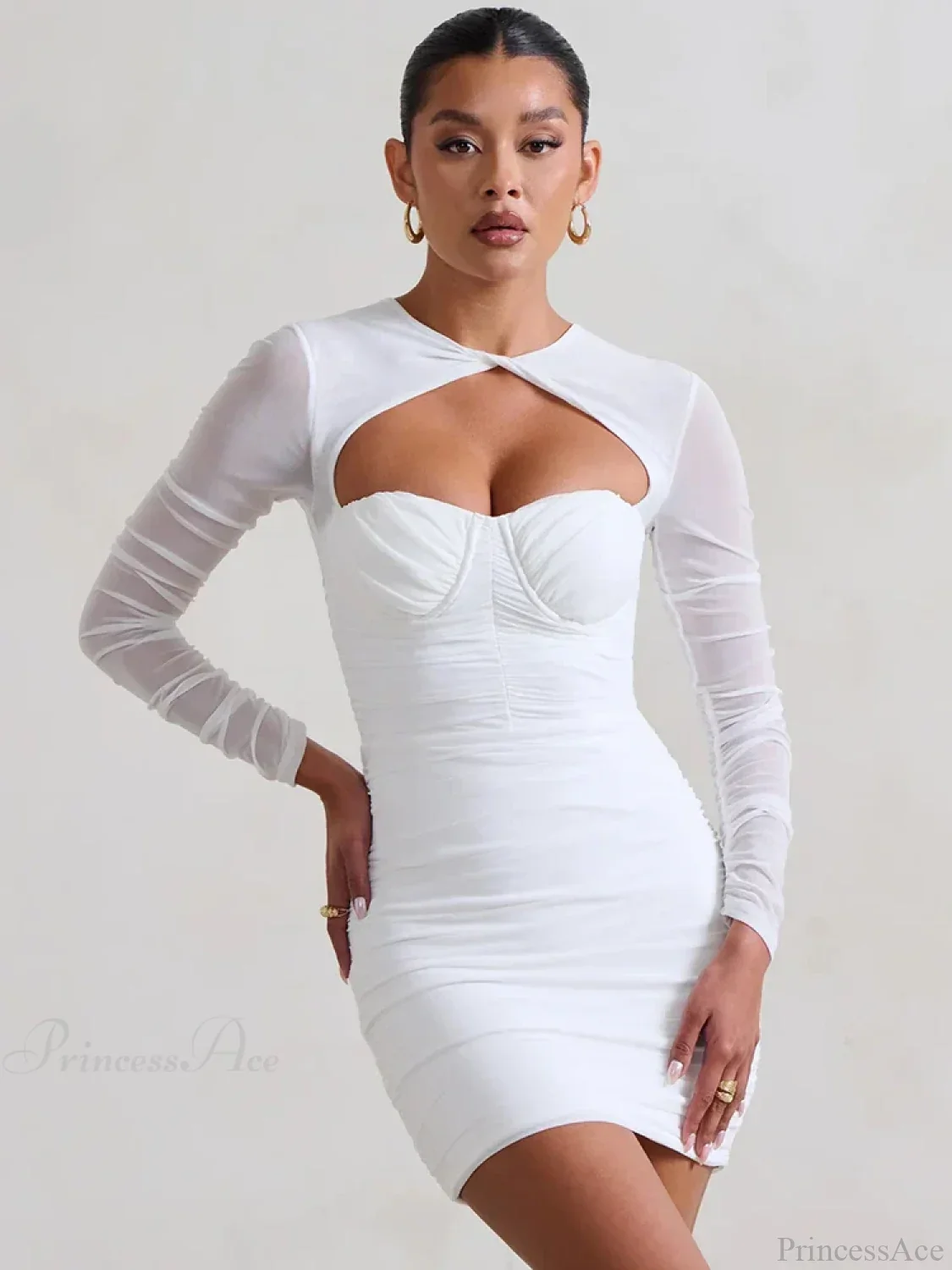 Mesh Pleated Wrap Mini Dress - Image 9