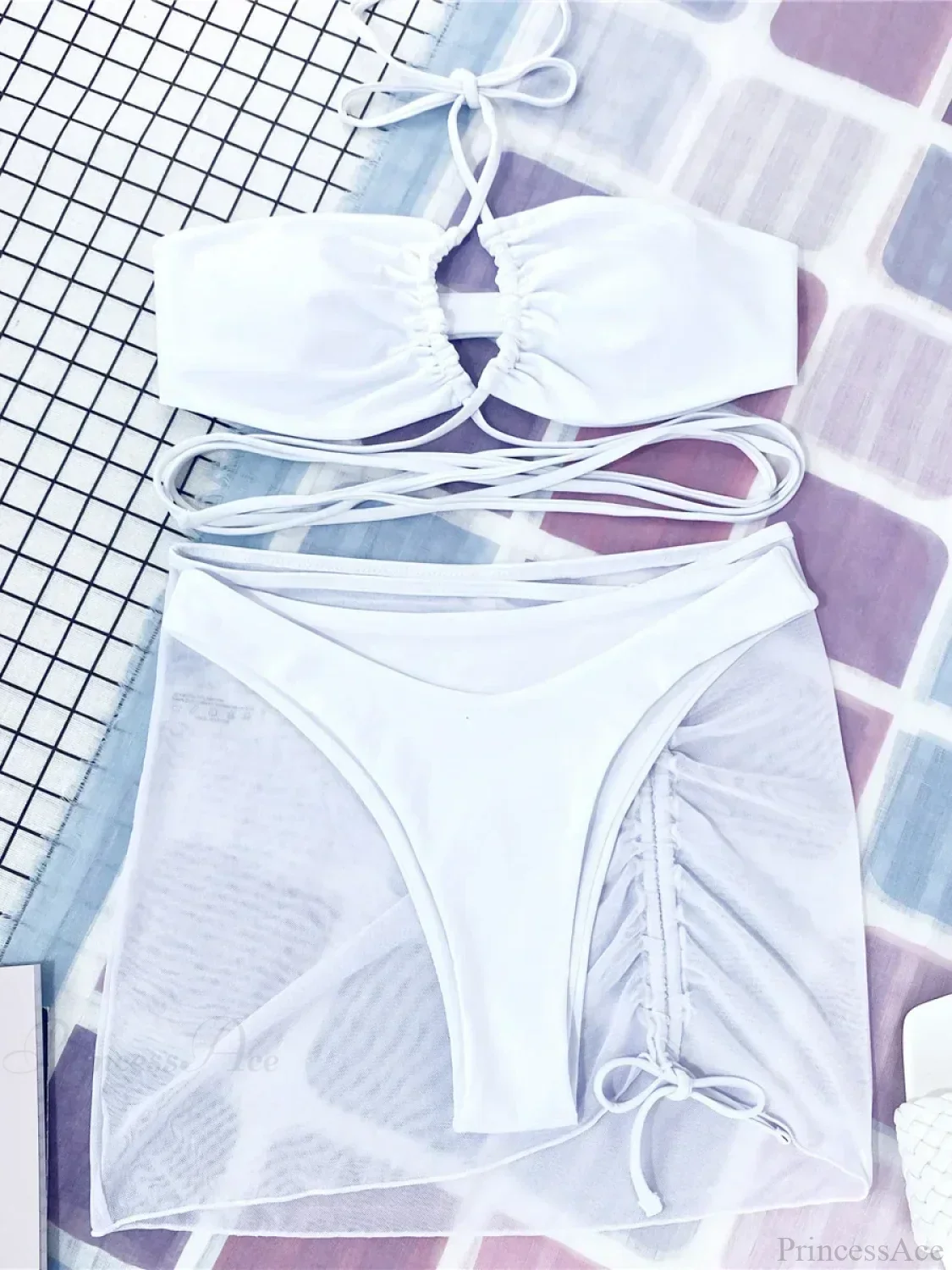 Mesh Sarong Skirt Bikini Three Piece Swimsuit - Image 7