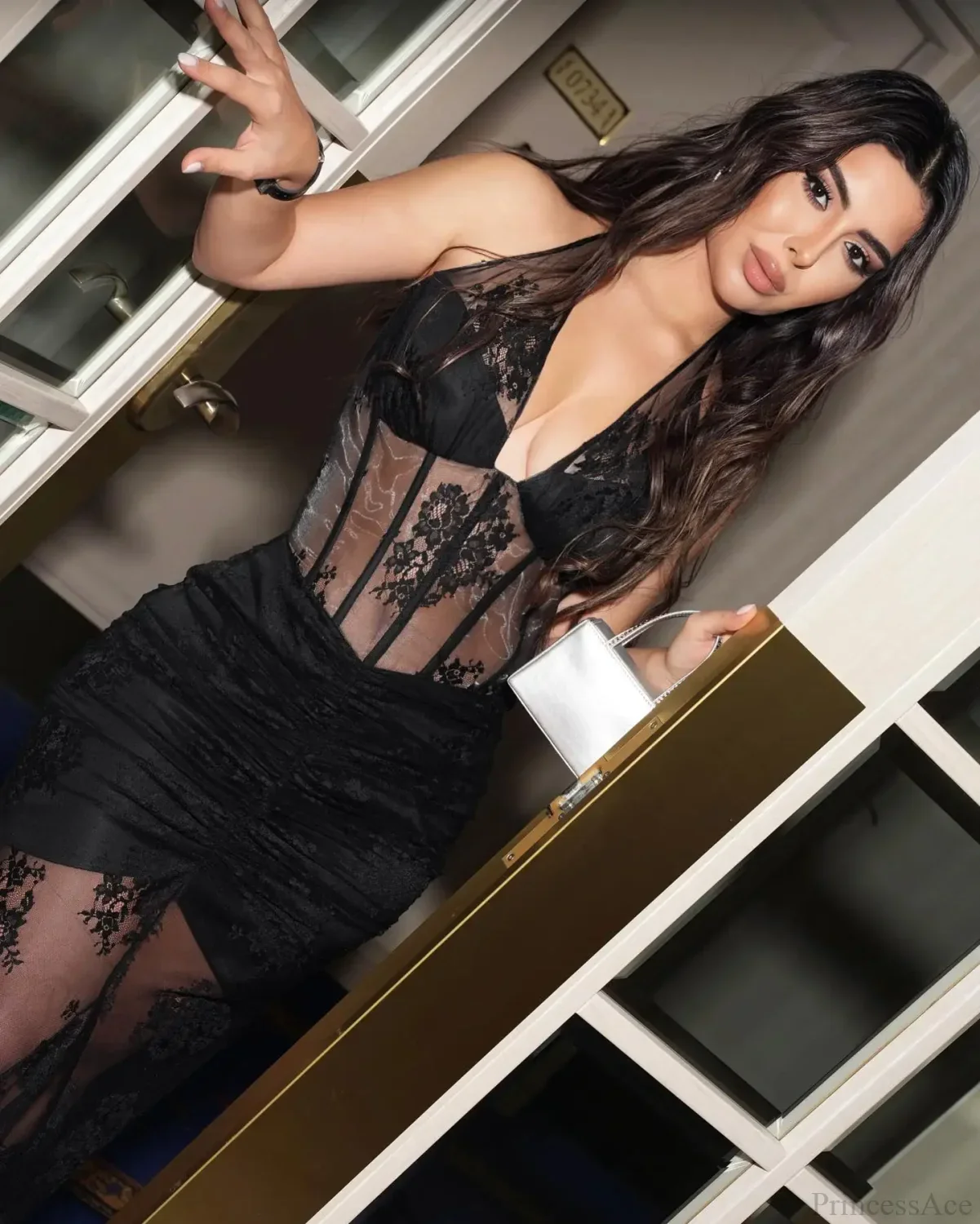 Mesh See-Through Lace Long Party Dress - Image 2
