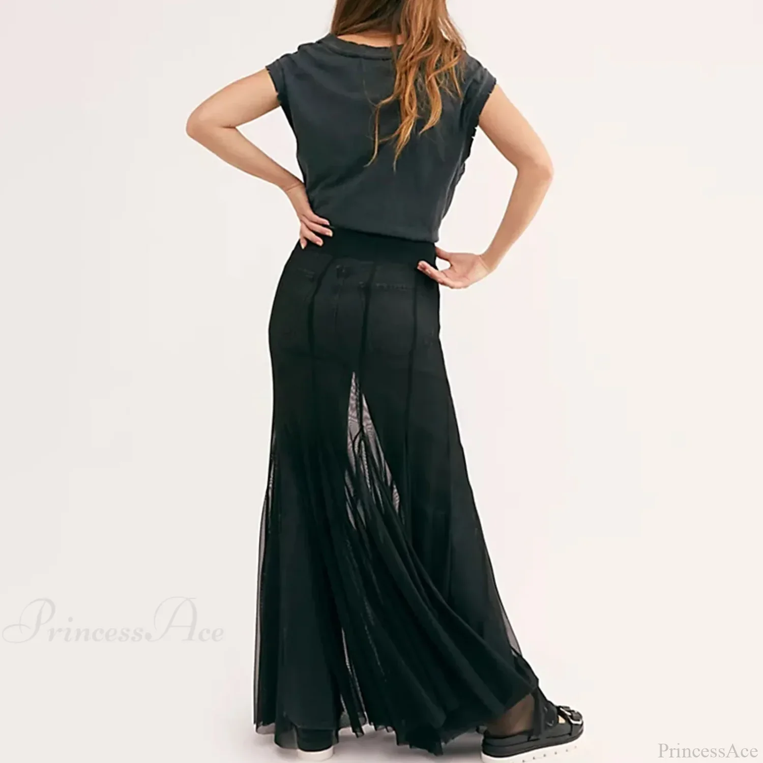 Mesh Sheer Ruffle Midi Skirt - Image 3