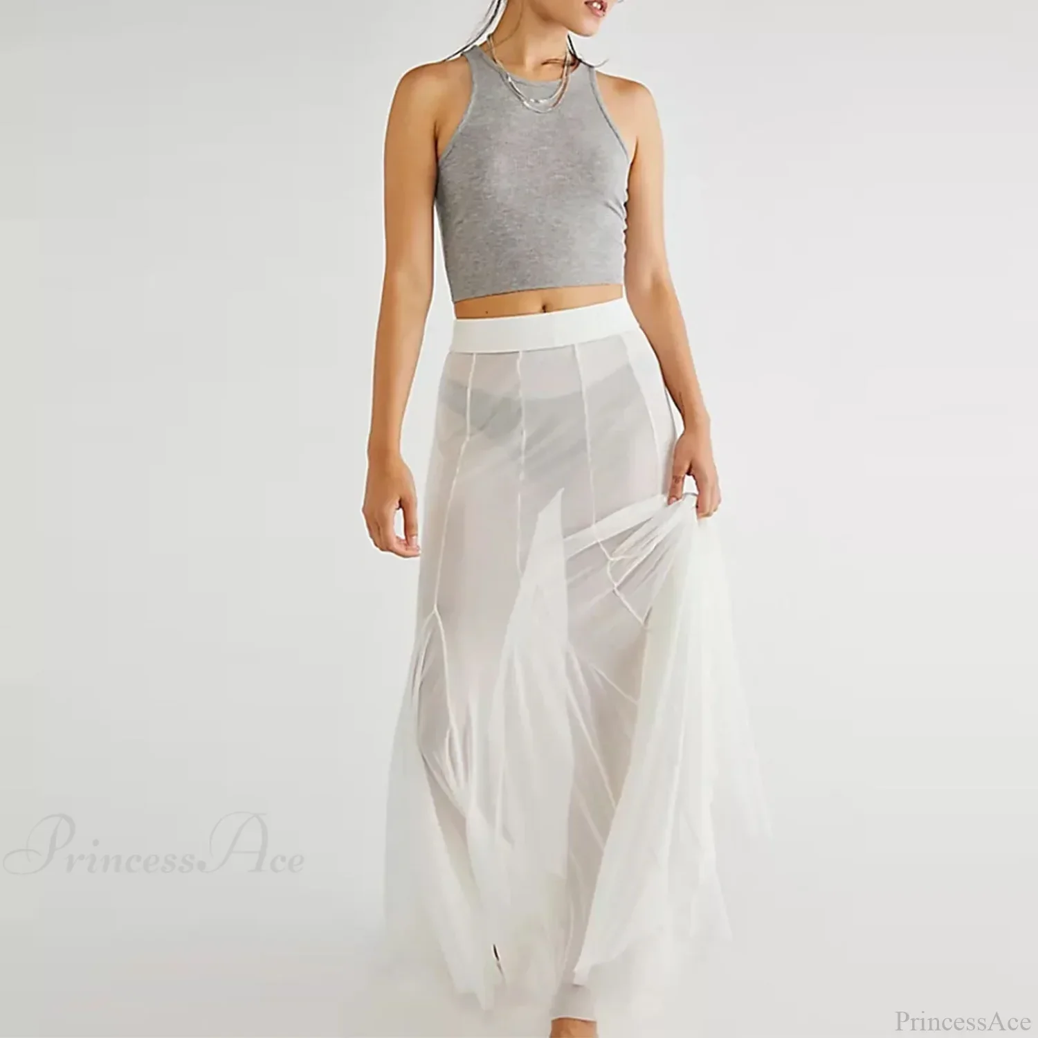 Mesh Sheer Ruffle Midi Skirt - Image 4