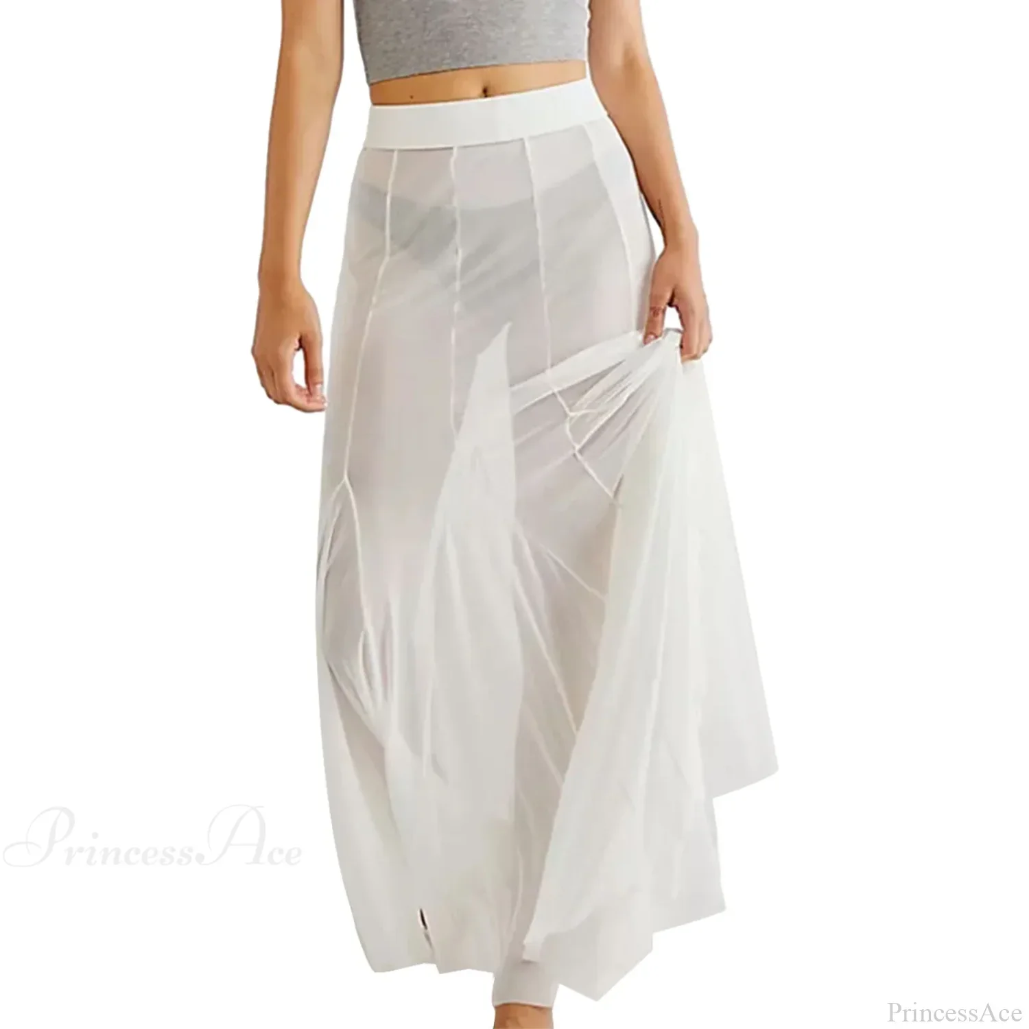 Mesh Sheer Ruffle Midi Skirt - Image 8