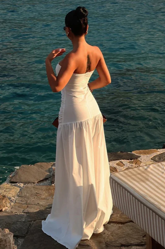 Mesh Strapless Hollow Colorblock Maxi Dress - Image 2